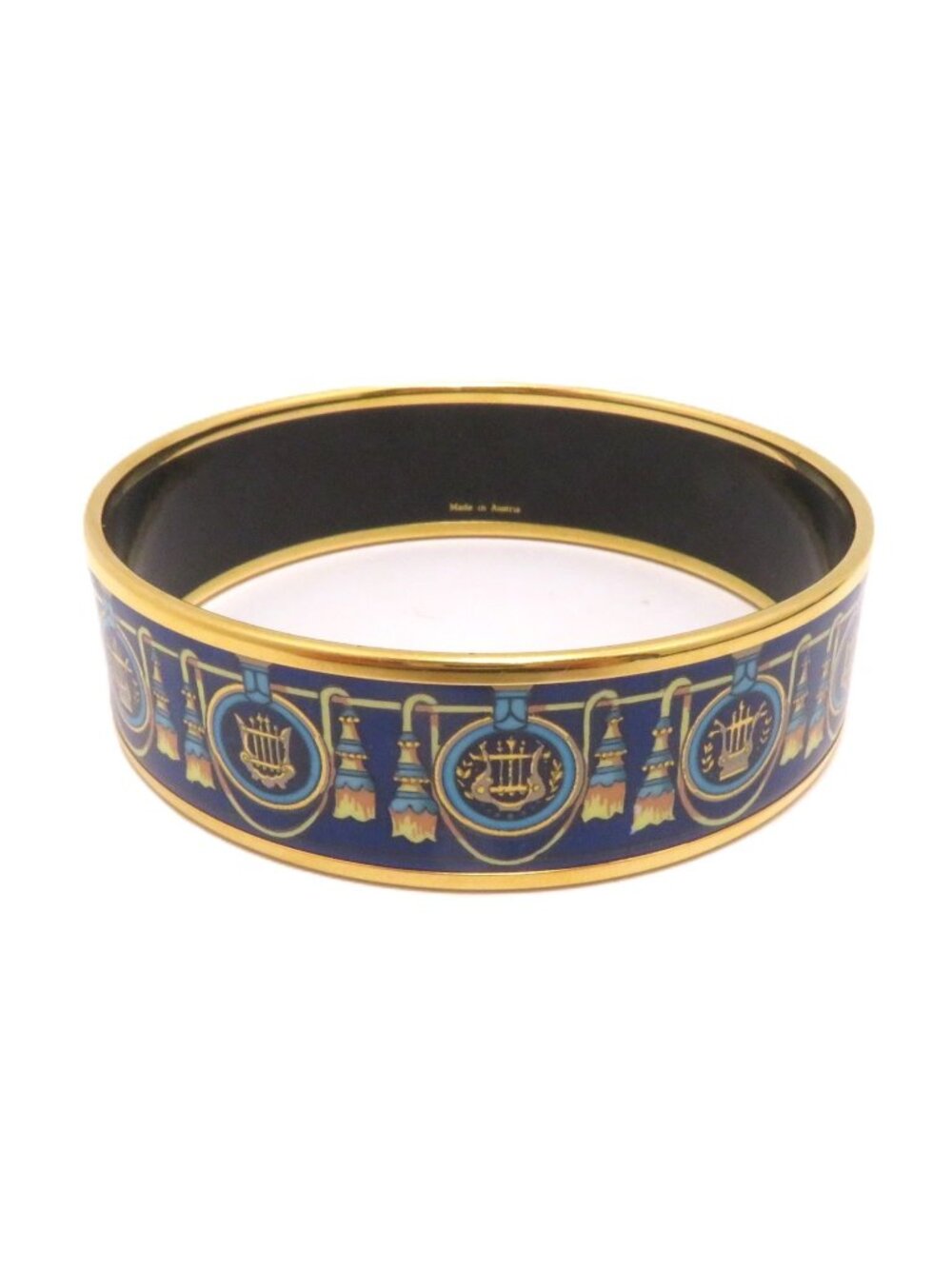 Hermes Enamel GM Blue Gold Bangle Bracelet